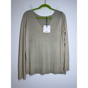 Fashion Luxury Angora Wool Blend Long Sleeve Jersey Top Size M Vneck Beige